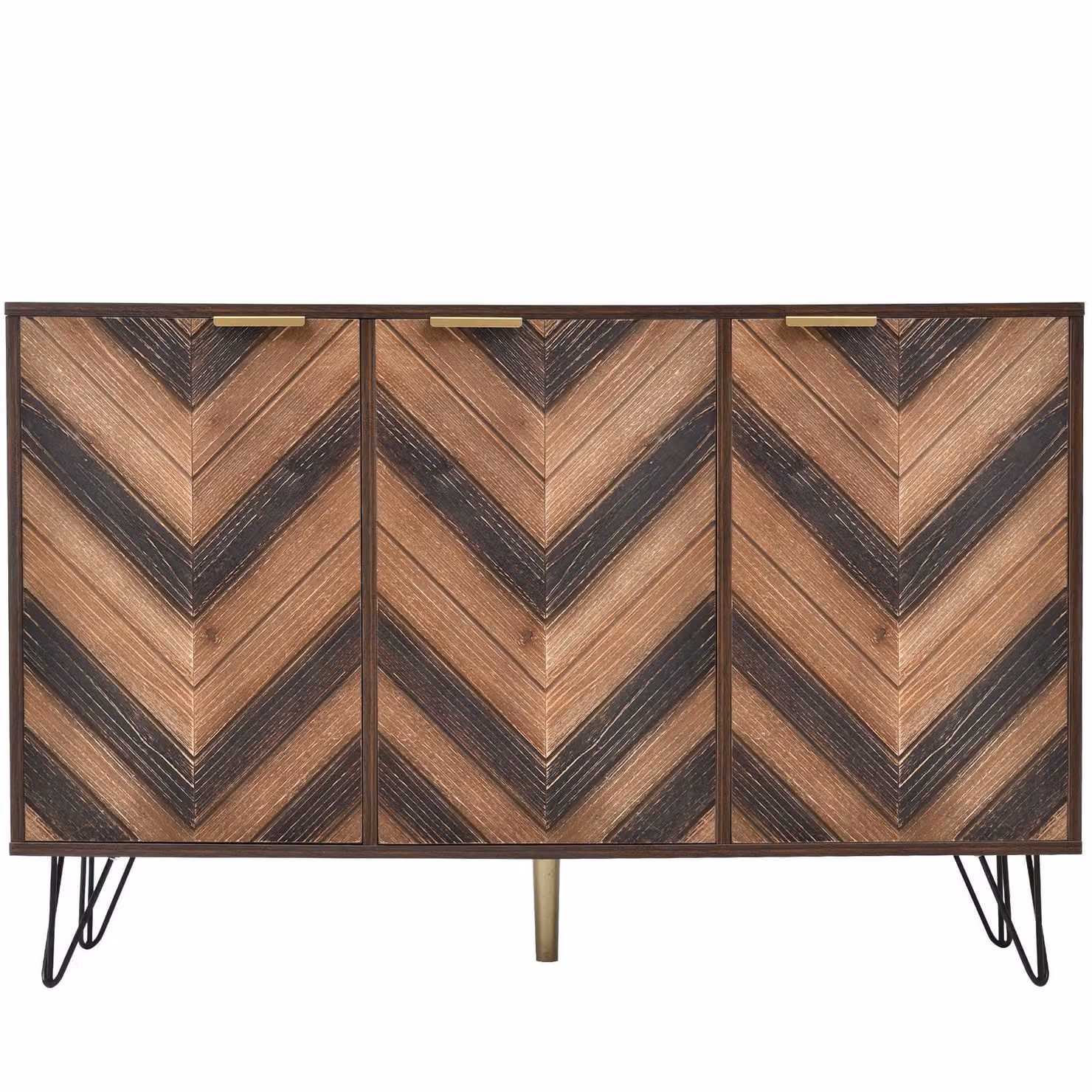 Credenza Moderna Aosom con 3 Ante, Spazio Portaoggetti e Maniglie Dorate, Piedi in Ferro, Colore Legno Naturale – 2