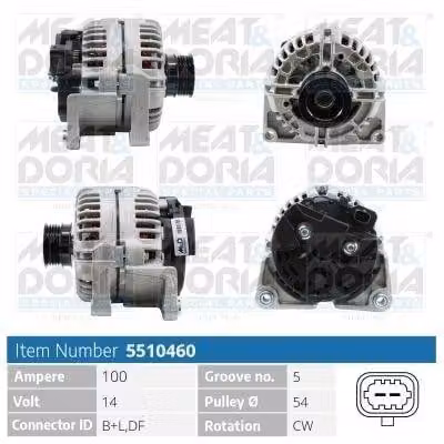 MEAT & DORIA 5510460 Alternatore LiMa 100 A 14 V per OPEL ZAFIRA B (A05), Astra H Caravan (A04), Astra H berlina (A04) e Astra H GTC (A04)
