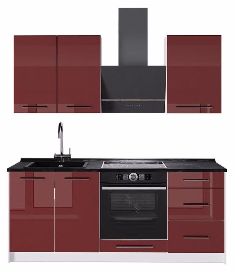 Cucina monoblocco Vicco Fame-Line Bordeaux lucido/Bianco 190 cm senza piano di lavoro, Model 64922