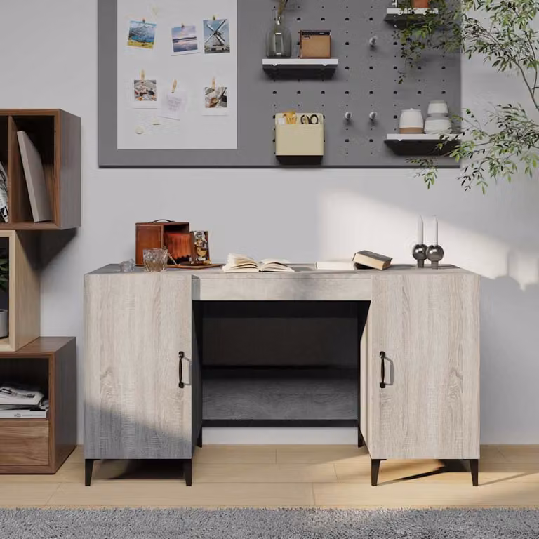 Scrivania da computer vidaXL Grigio Sonoma in Legno e Metallo L: 140 cm, P: 50 cm, H: 75 cm