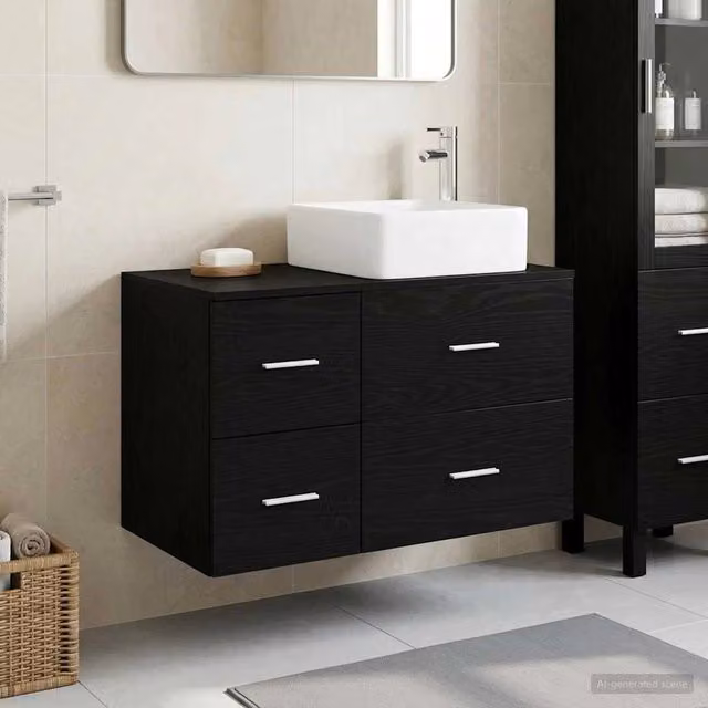Set di mobili per il bagno 2 pz Rovere Nero 3403961