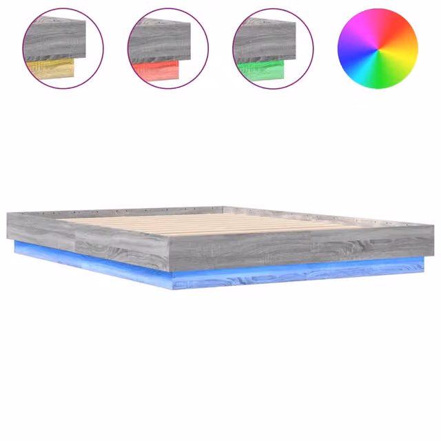 Letto matrimoniale | Letto per adulti | Giroletto con Luci LED Grigio Sonoma 120x200 cm