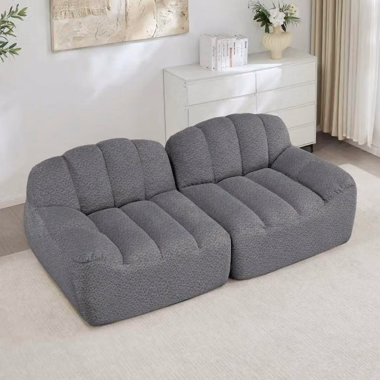 AIORBER Divano modulare a 2 posti a forma di conchiglia, design senza struttura interna, cuscini di seduta profondi, morbido rivestimento in pile, da assemblare, con pouf, grigio