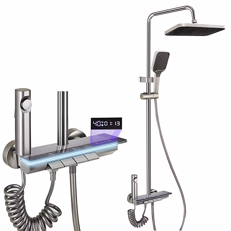 Set doccia con termostato, display a LED, luce notturna e 4 diverse modalità di getto