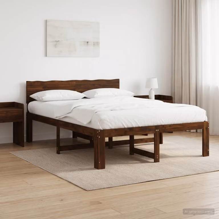 Letto matrimoniale con testiera vidaXL ROSTOCK in legno di acacia Marrone, L/P/H: 140 x 190 x 81 cm