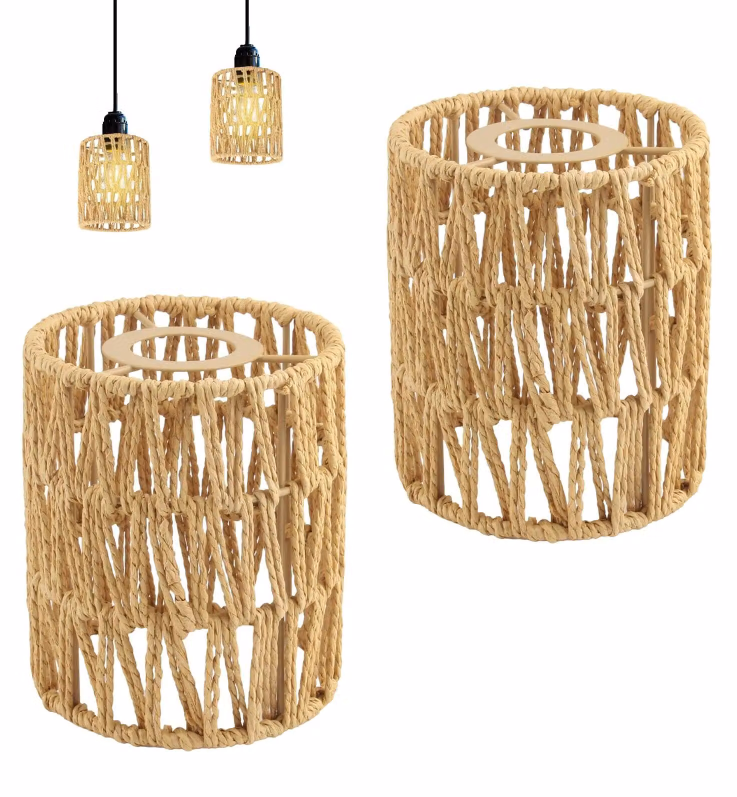 Elzusha - Set di 2 paralumi in rattan, adatti per lampade a sospensione e lampade da terra