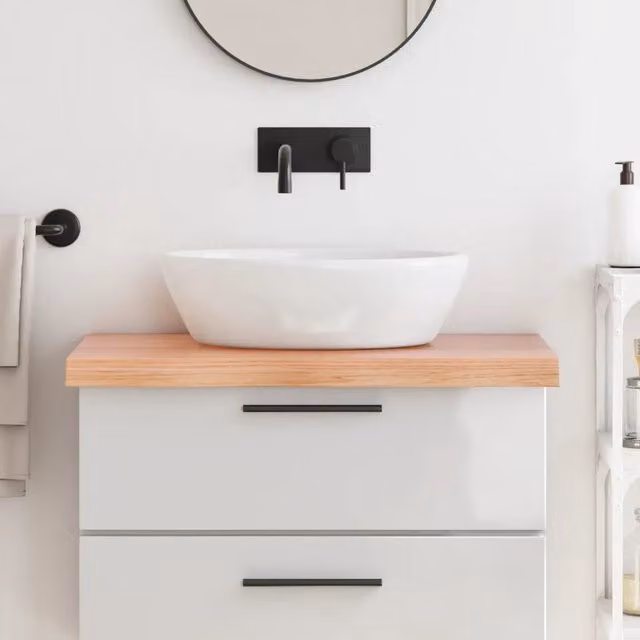 Piano Bagno vidaXL in Legno di Rovere Trattato, Marrone e Bianco, L 80 cm, P 50 cm, H 2-6 cm