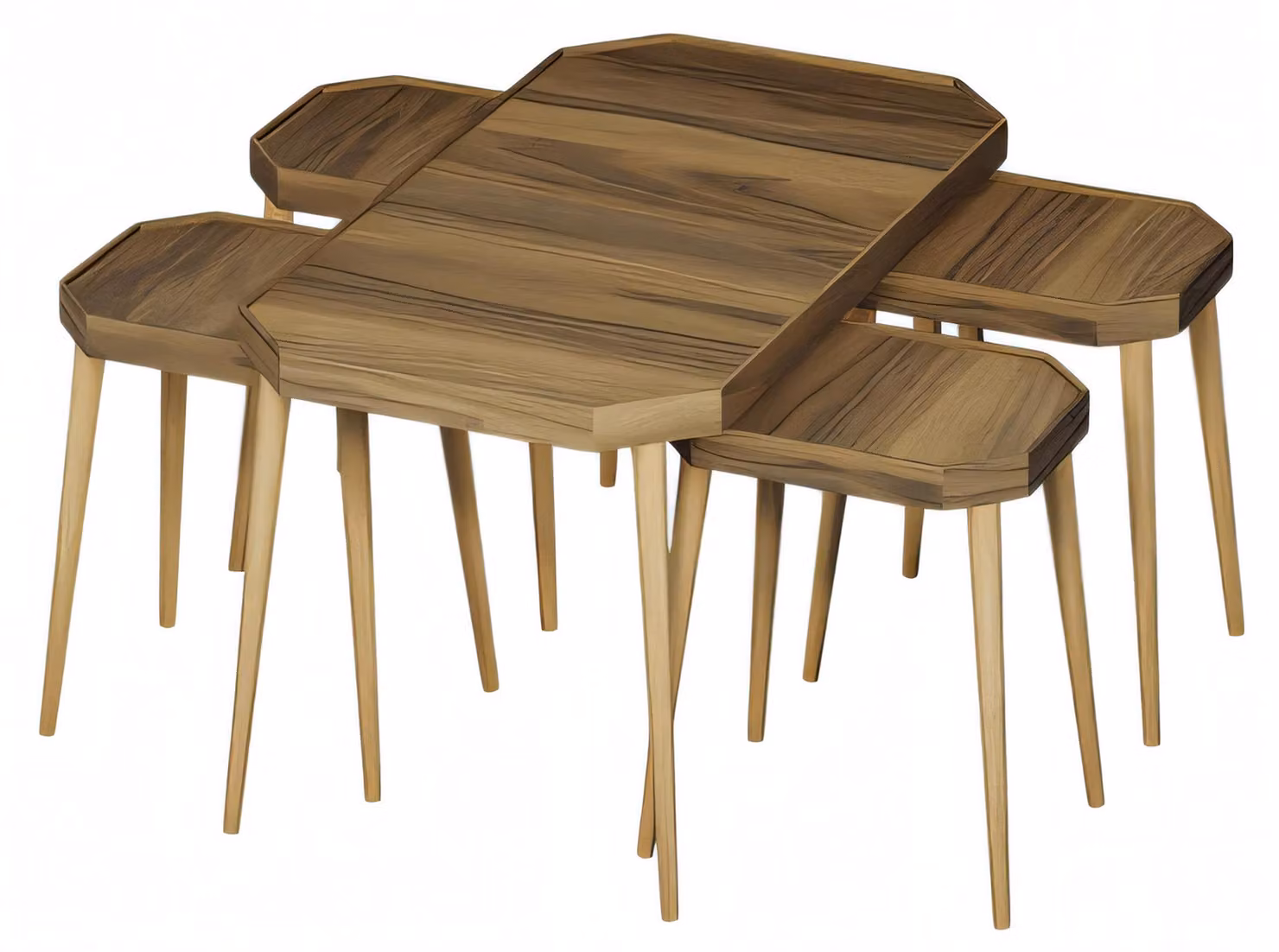 Moderner brauner Holz-Couchtisch mit Beistelltischen im Set