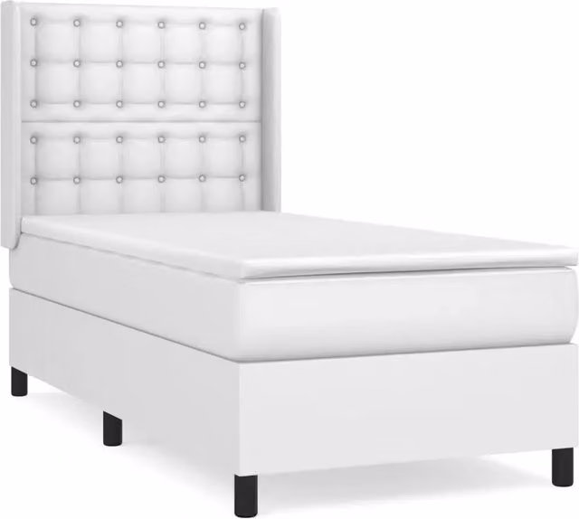 Letto singolo | Letto per adulti | Giroletto a Molle con Materasso Bianco 80x200 cm in Similpelle
