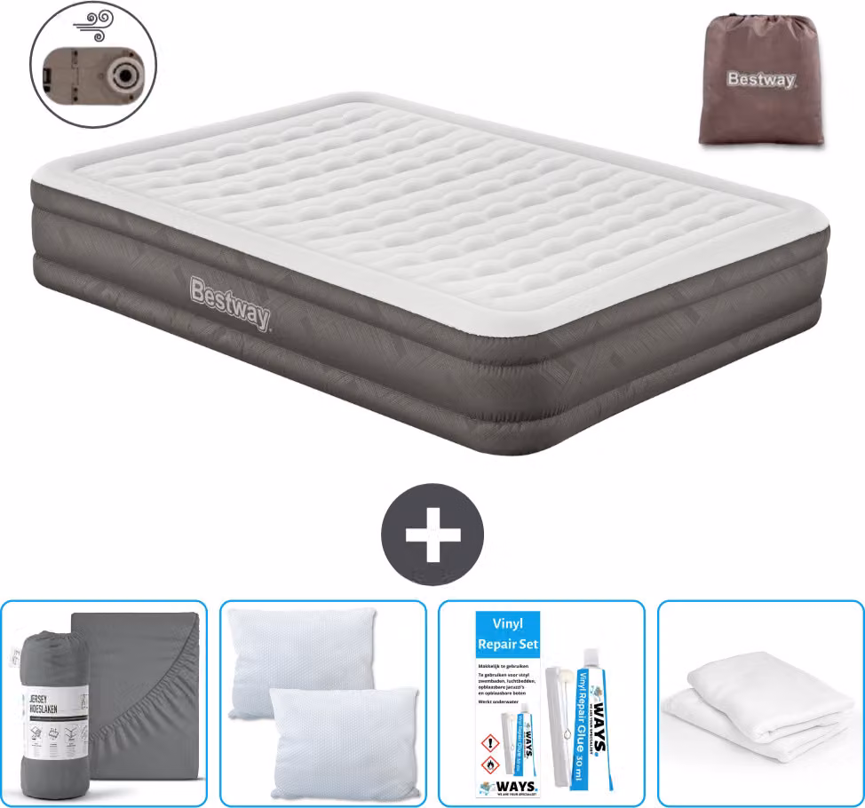 Materasso gonfiabile Bestway - 2 persone - 152 x 203 x 36 cm - Marrone - Accessori inclusi