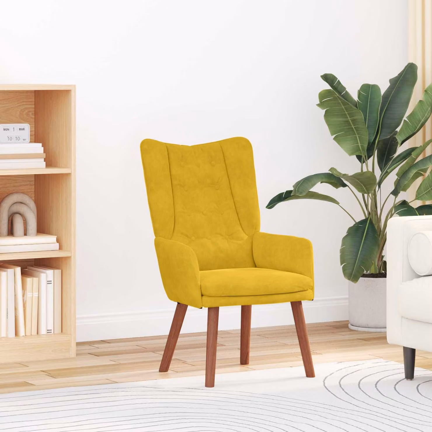 Poltrona moderna vidaXL in velluto giallo con braccioli, L: 63 cm, P: 67 cm, H: 94 cm