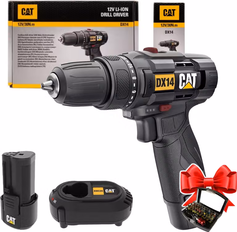 Avvitatore a batteria 12 V, coppia 30 Nm, DX14 CAT, 1 batteria da 2,0 Ah, LED