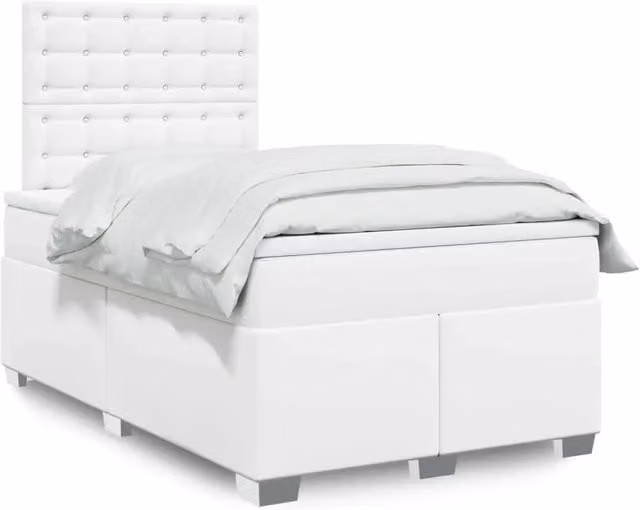 Letto con Giroletto a Molle e Materasso Ibrido vidaXL in Similpelle Bianco L/P: 120 x 190 cm