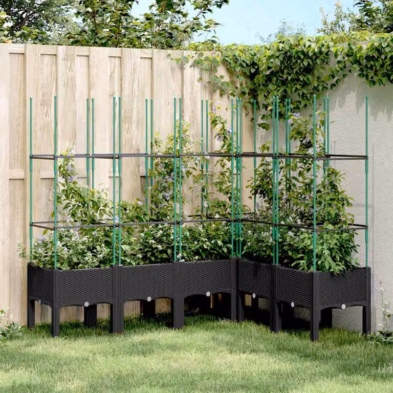 Fioriera da giardino con traliccio vidaXL nera in plastica per piante rampicanti L: 160 cm, P: 120 cm, H: 142,5 cm