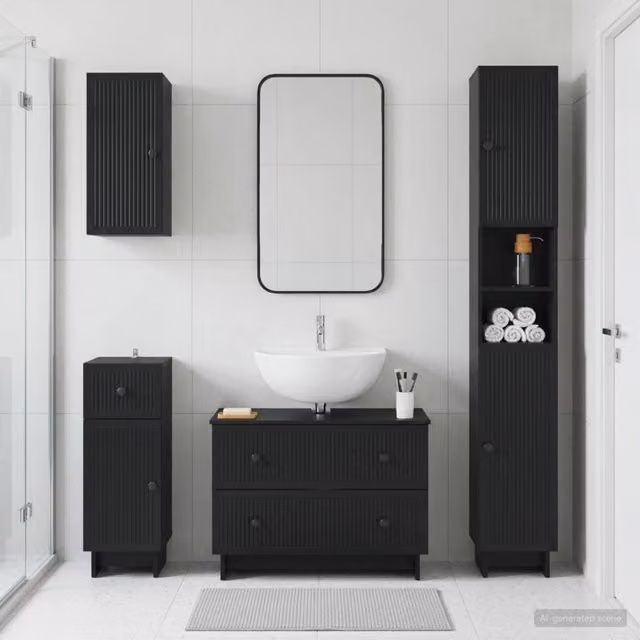 Set di Mobili da Bagno da 4 Pezzi EDE Nero Legno ingegnerizzato 3417901