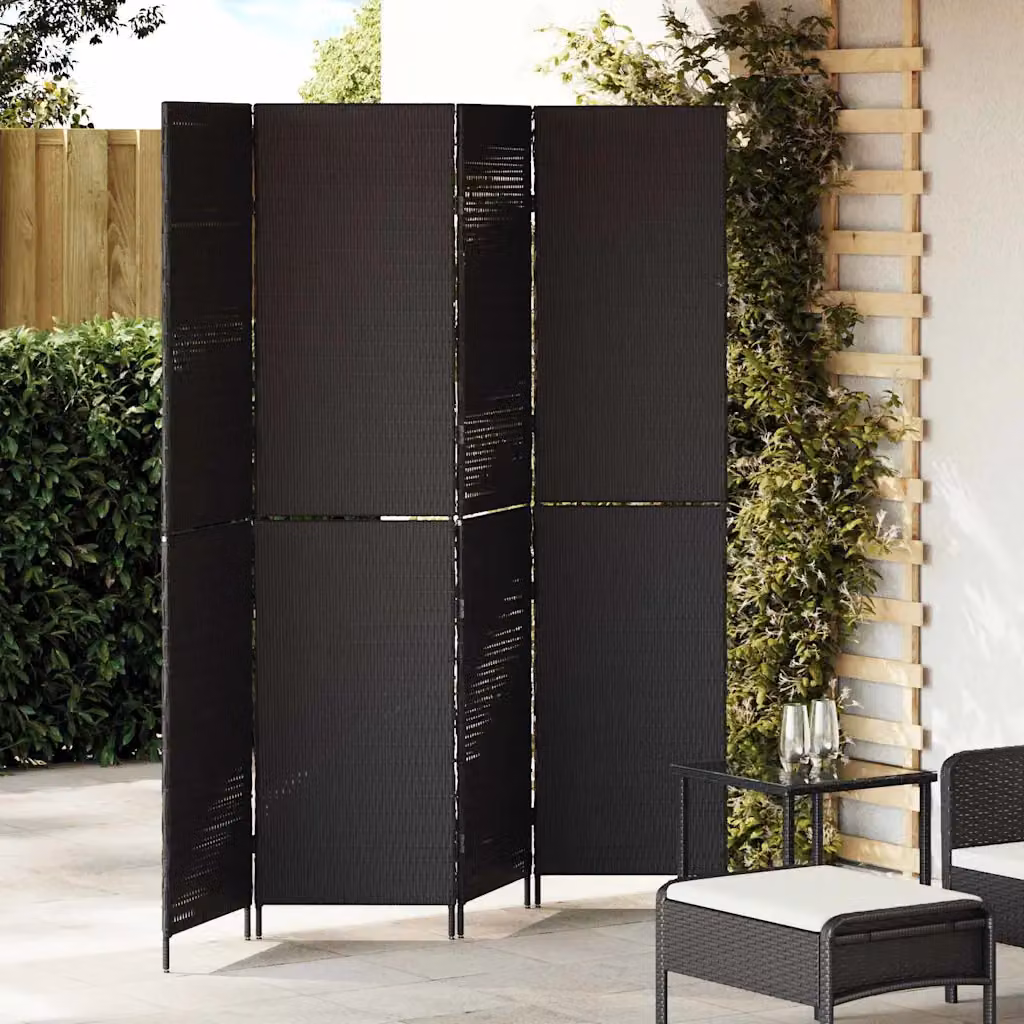 Divider per stanze vidaXL in rattan e metallo Nero H: 195 cm x L: 180 cm