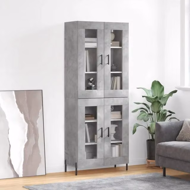 Credenza moderna vidaXL in legno, vetro e metallo, colore grigio, L: 69,5 cm, P: 34 cm, H: 180 cm