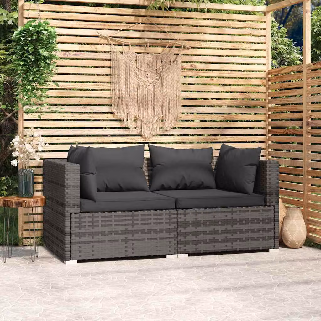 Divano da giardino vidaXL a 2 posti con cuscini in antracite e struttura in metallo e rattan