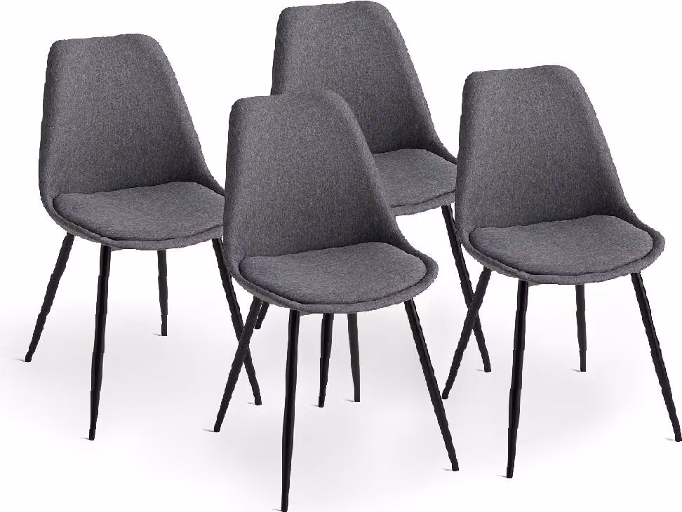 Set di 4 sedie da interno imbottite in tessuto con struttura in polipropilene e gambe in metallo, ideali per cucina, sala da pranzo, bar e ristorante - SORAYA - Grigio scuro