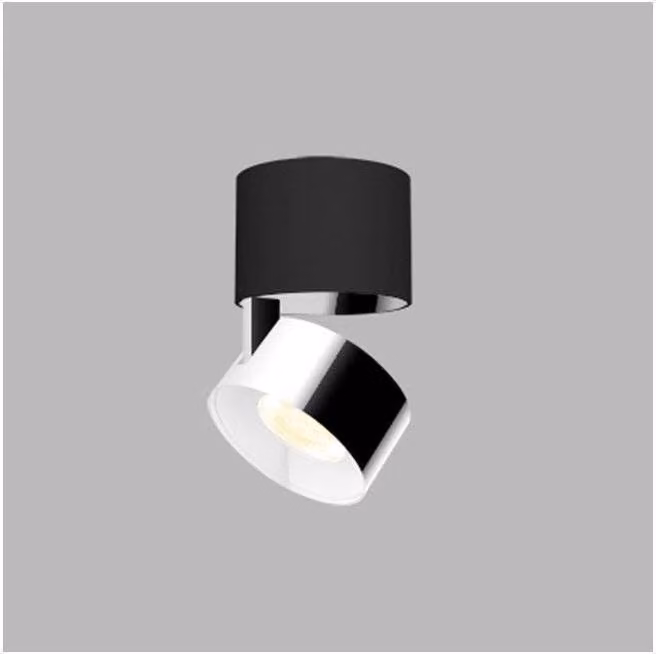Apparecchio LED2 orientabile e inclinabile a soffitto KLIP ON CRI90 dimmerabile, Variante: 11 W, 3000 K, base nera, riflettore cromato, TRIAC