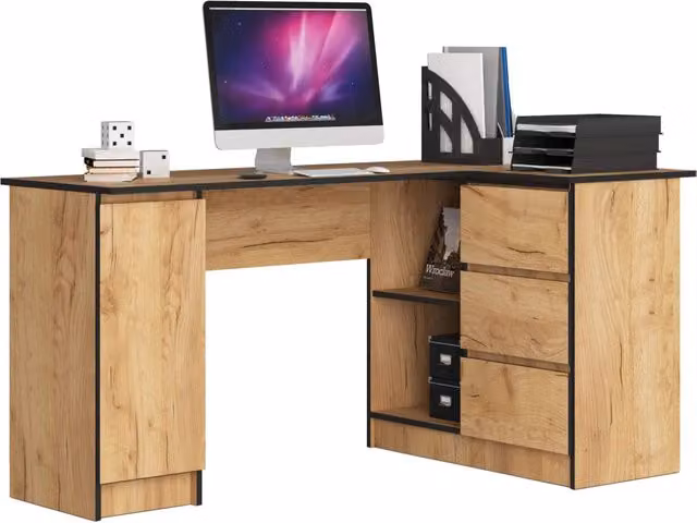 Scrivania angolare AKORD B20 Quercia Craft 155 cm 1 anta 3 cassetti 155x85x77 cm Modello a destra