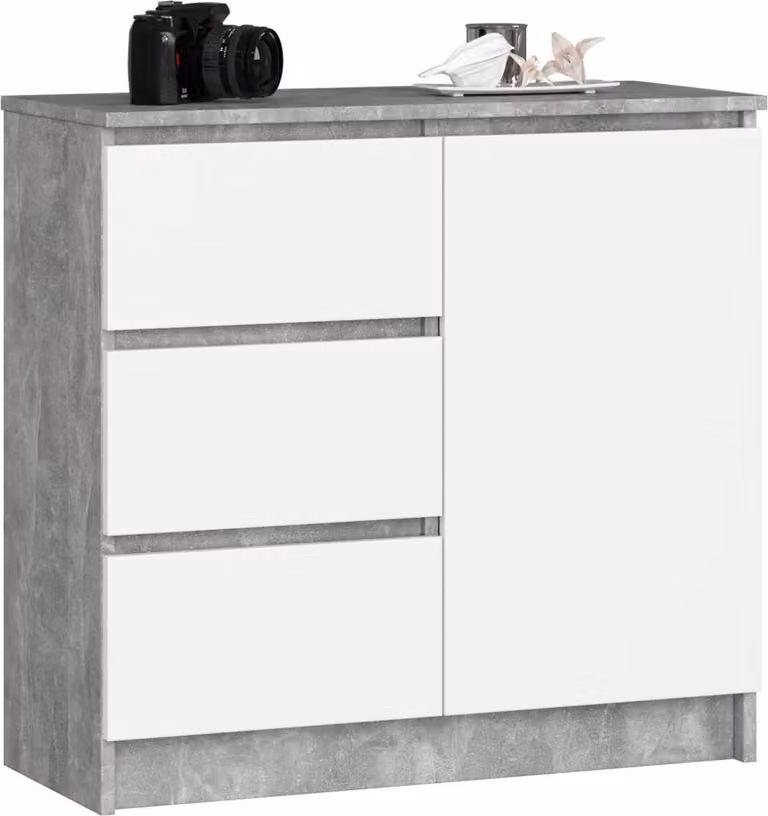Cassettiera con cassetti e ante CIELA - cemento / bianco