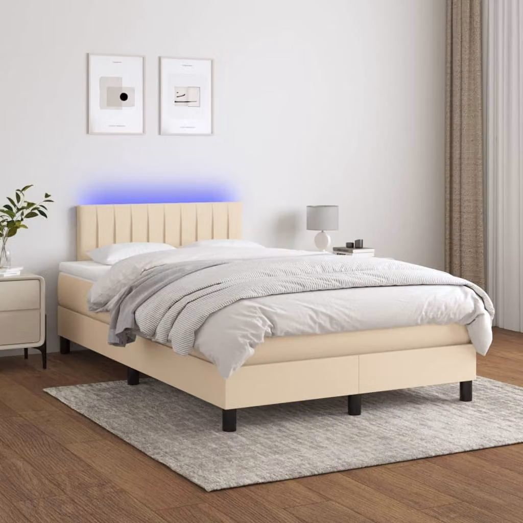 Maison Exclusive - Letto a Molle con Materasso e LED Crema 120x200cm in Tessuto