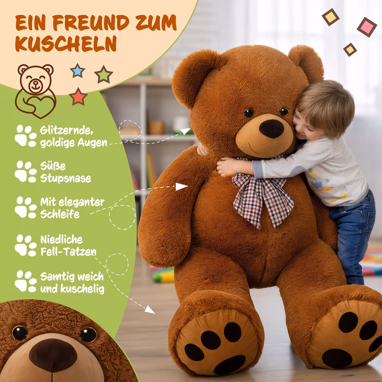 Peluche Orsacchiotto XXL DEUBA marrone, Altezza: 100 cm – 2