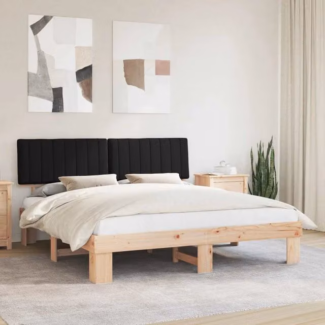 Letto moderno vidaXL in pino massello con testiera rivestita in tessuto nero 180 x 200 cm – 1