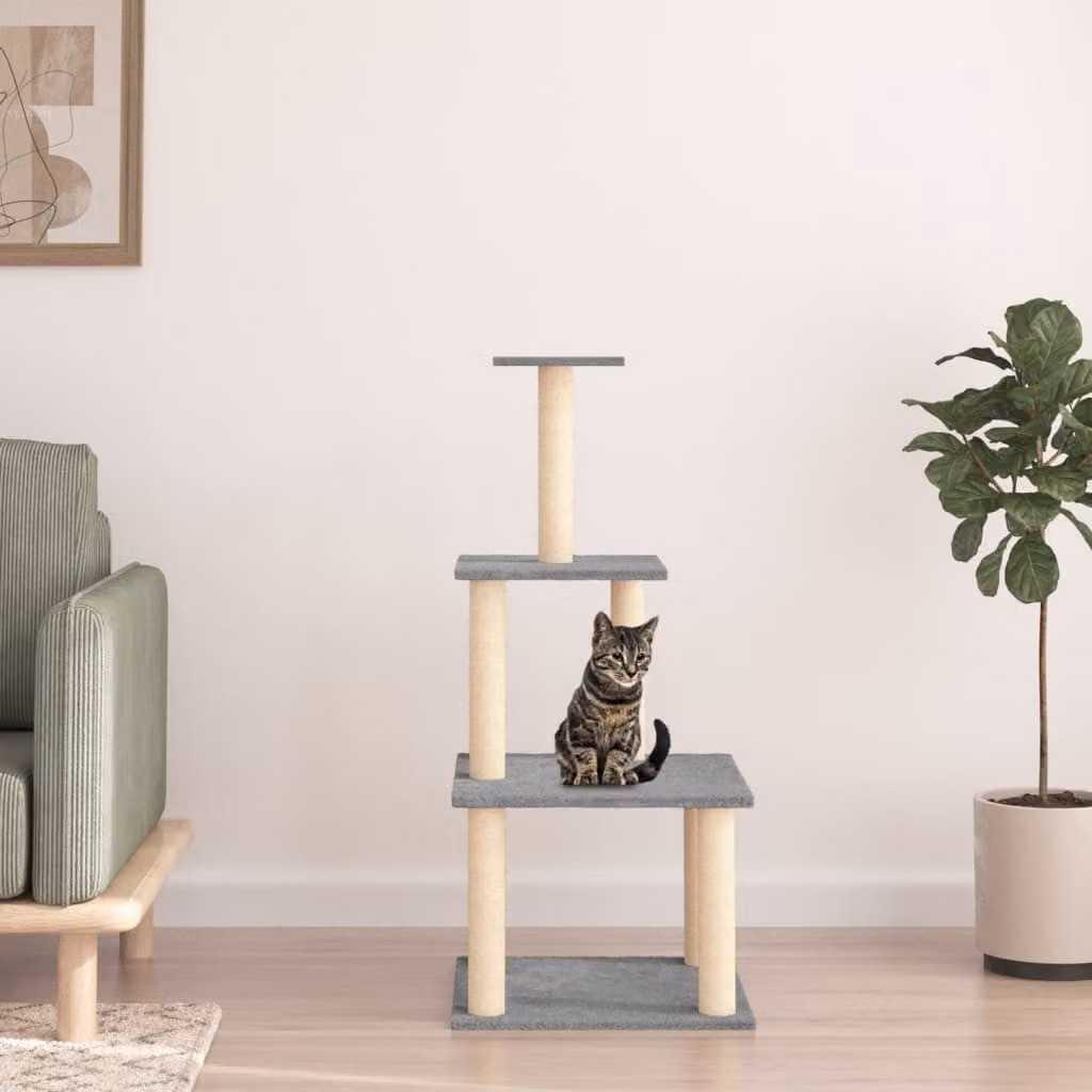 Albero per gatti vidaXL con tiragraffi in sisal, colore grigio chiaro, altezza: 111 cm