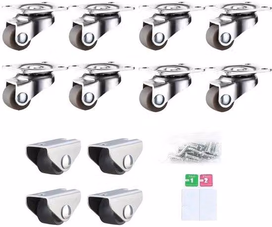 12 rotelle per mobili a 360°, piccole, rotelle mini per mobili, rotelle mini silenziose con 1 set di kit di montaggio, per elettrodomestici da cucina, contenitori