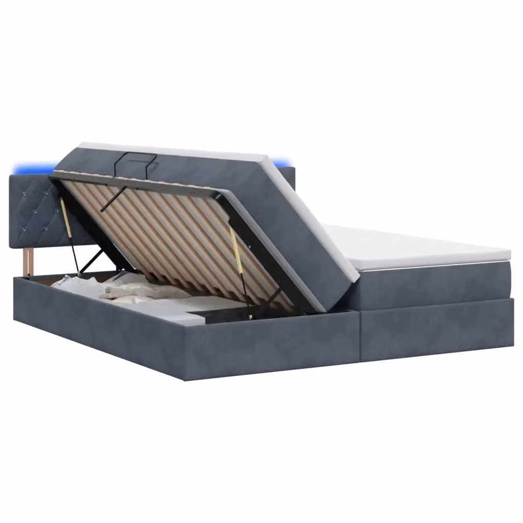 Letto con contenitore e illuminazione LED vidaXL in tessuto grigio con porta USB, L/P/H: 180 x 200 x 140 cm – 2