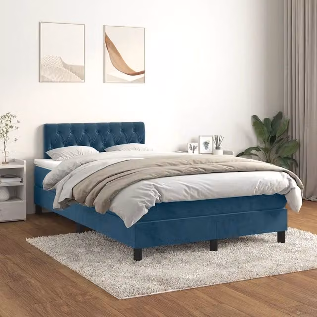 Letto Ibrido vidaXL con Giroletto a Molle e Materasso in Velluto Blu Scuro L/P/H: 200 x 120 x 78 cm – 1