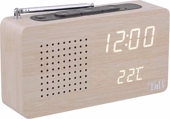 Orologio multifunzionale in legno con LED, orologio digitale, allarme, illuminazione regolabile e radio FM