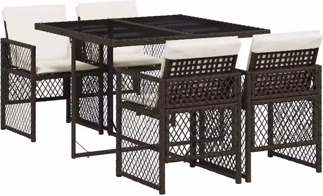 Set da Pranzo da Giardino 5pz | Set Salotto da Giardino con Cuscini in Polyrattan Marrone