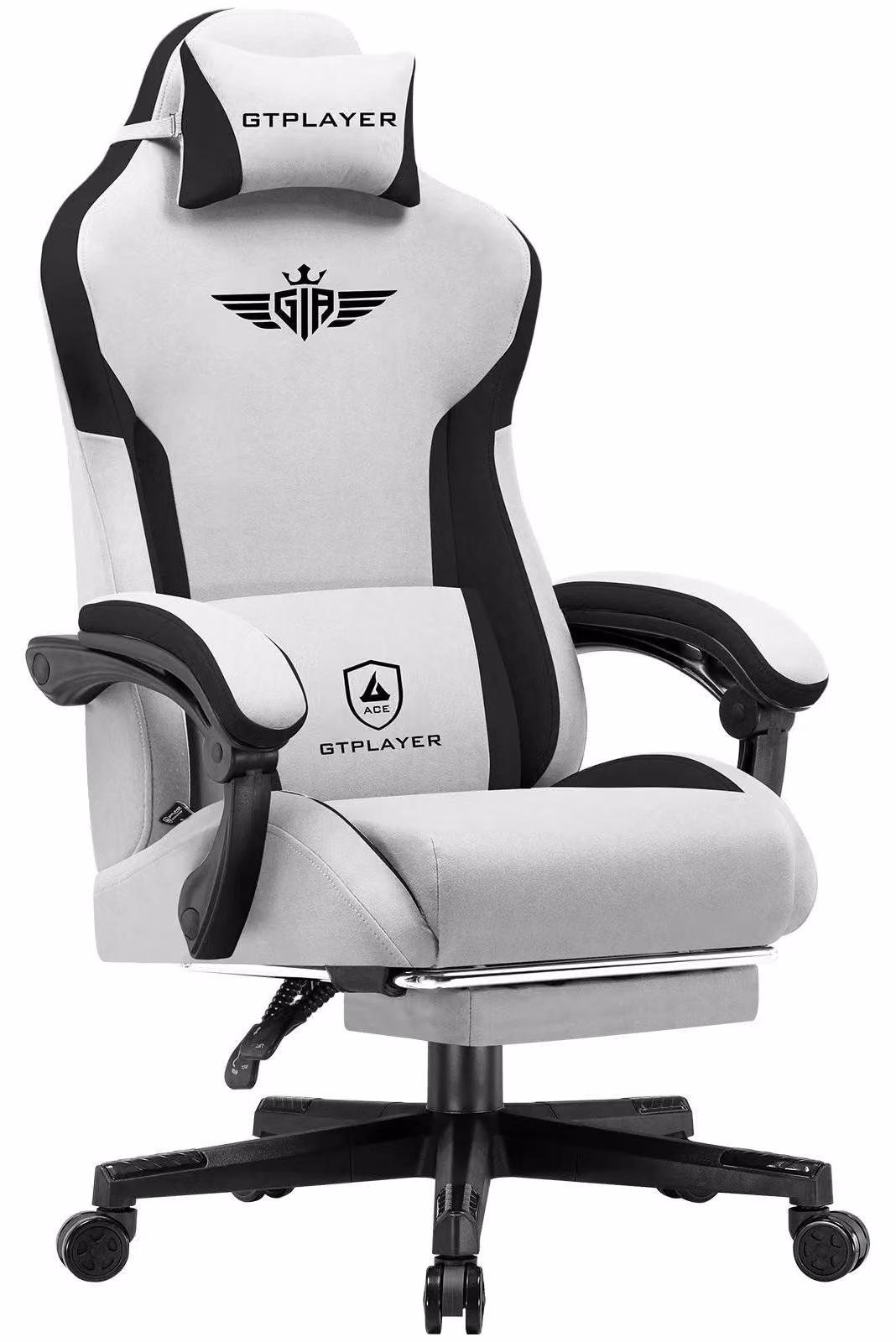 Sedia da gaming - Sedia da ufficio GT831 - Ergonomica, supporto lombare, regolabile in altezza, girevole a 360°, con braccioli, rotelle - Rivestimento in tessuto grigio chiaro