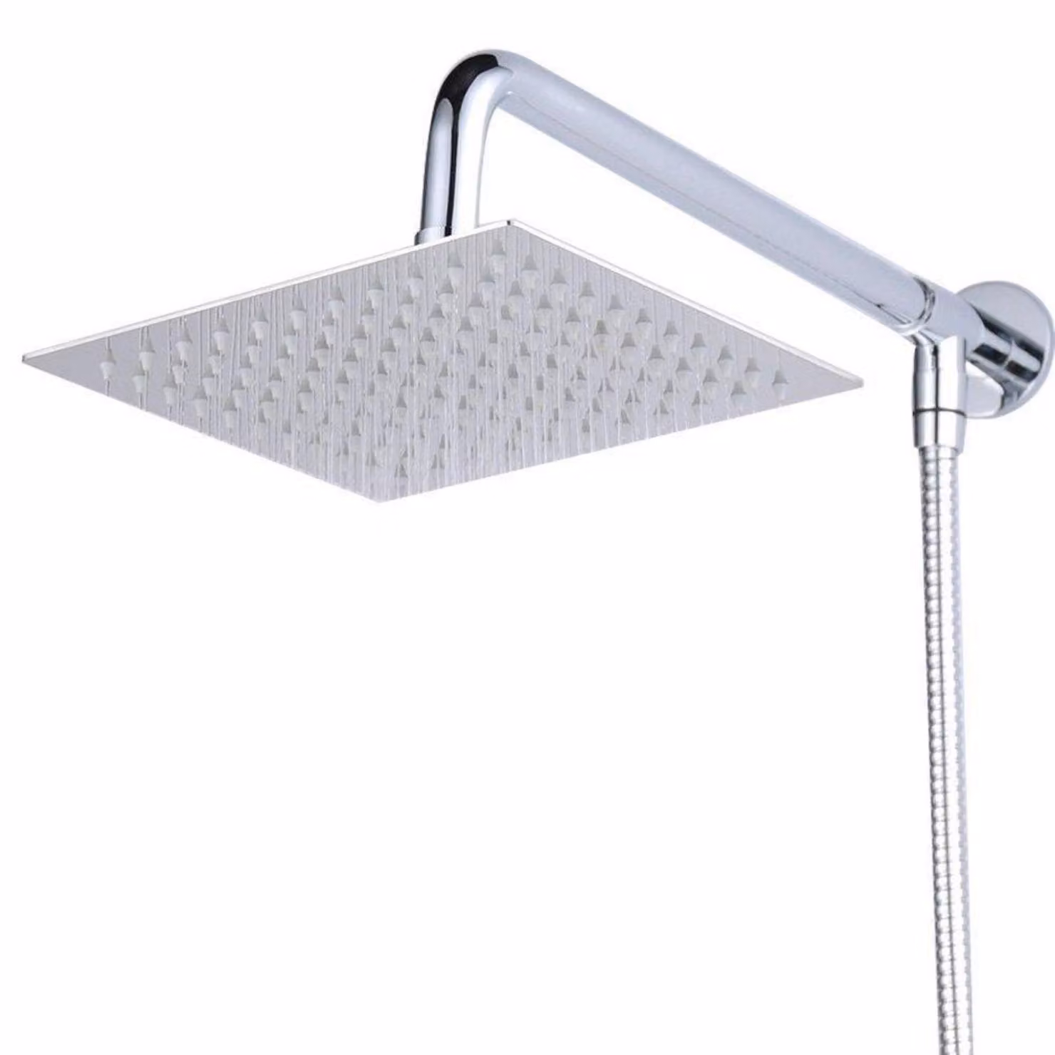 Rubinetto doccia da incasso, soffione quadrato da 30 cm, acciaio inossidabile, finitura lucida effetto specchio