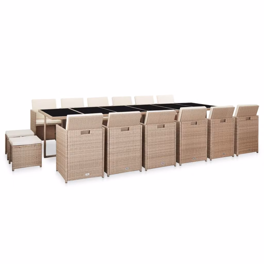 The Living Store Set da pranzo da giardino 17 pezzi con cuscini in polyrattan beige