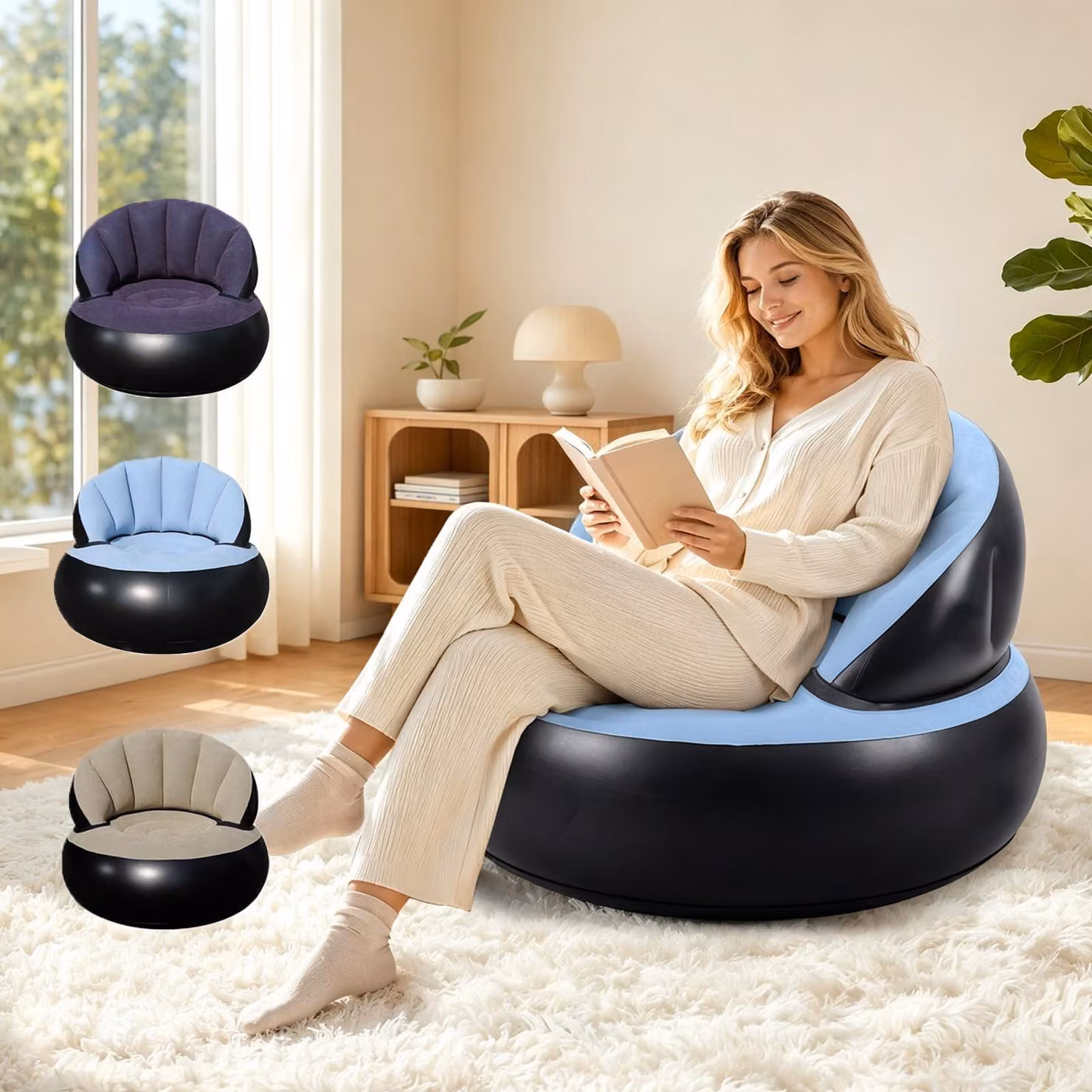Divano gonfiabile per interni ed esterni, color azzurro chiaro