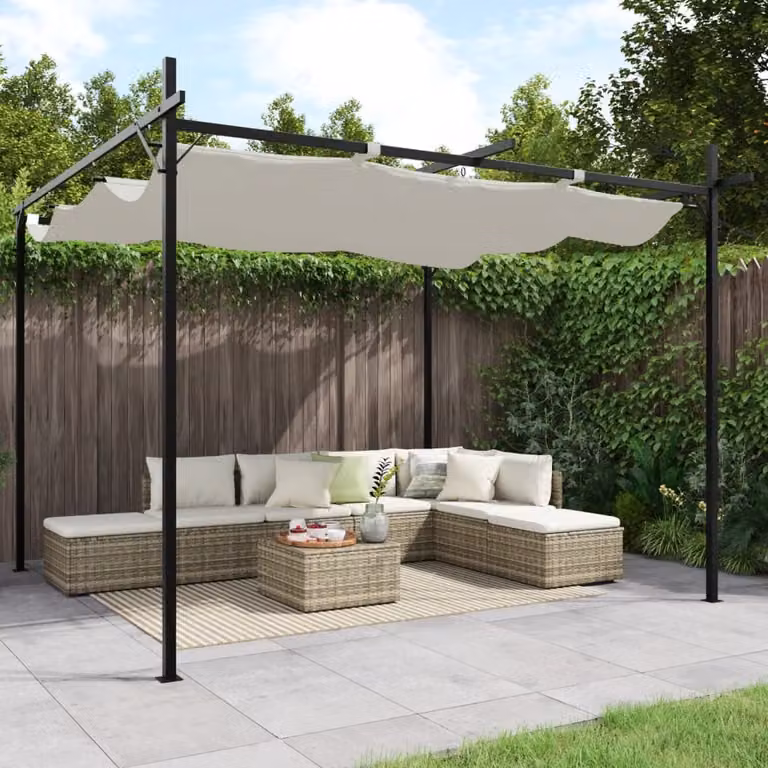 Pergola con Tetto Retrattile vidaXL in Colore Beige L: 295 cm, P: 292 cm, H: 230 cm
