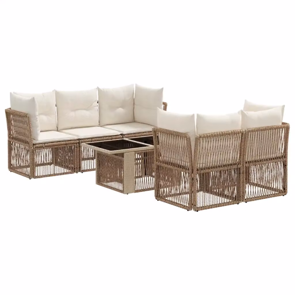 Set Divano da Giardino 6 pz vidaXL in Polyrattan Beige con Cuscini e Tavolino – 2
