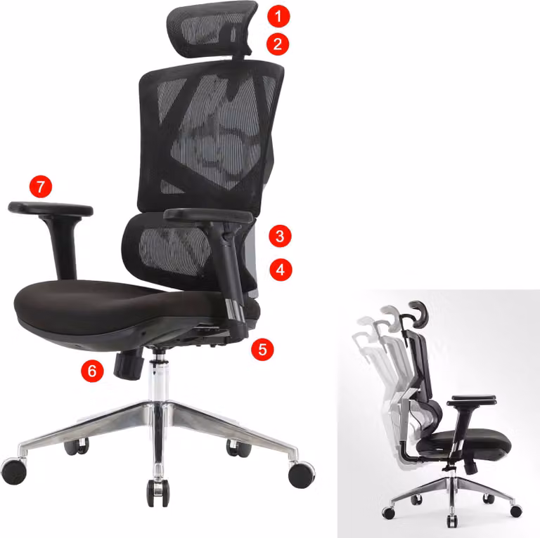 Sedia da ufficio MCW-J89, sedia da scrivania ergonomica, supporto lombare, schienale alto, braccioli 3D ~ imbottita, nera