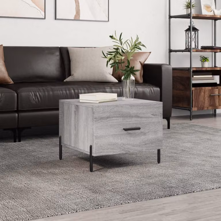 Tavolino da salotto moderno vidaXL in legno e metallo, colore grigio, L 50 x P 50 x H 40 cm