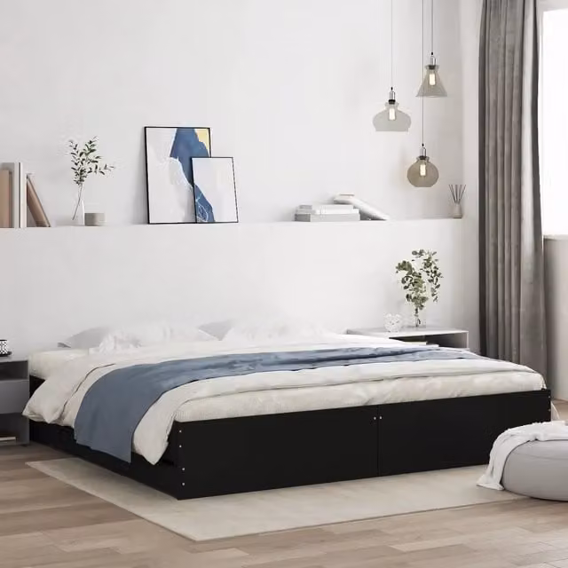 Giroletto con Cassetti Nero 200x200 cm in Legno Multistrato 3207246