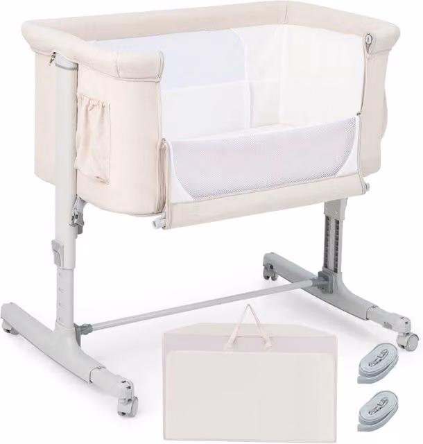 Culla 3 in 1 per bambini DESIGN IN con 5 livelli di altezza regolabili e borsa da viaggio, Beige