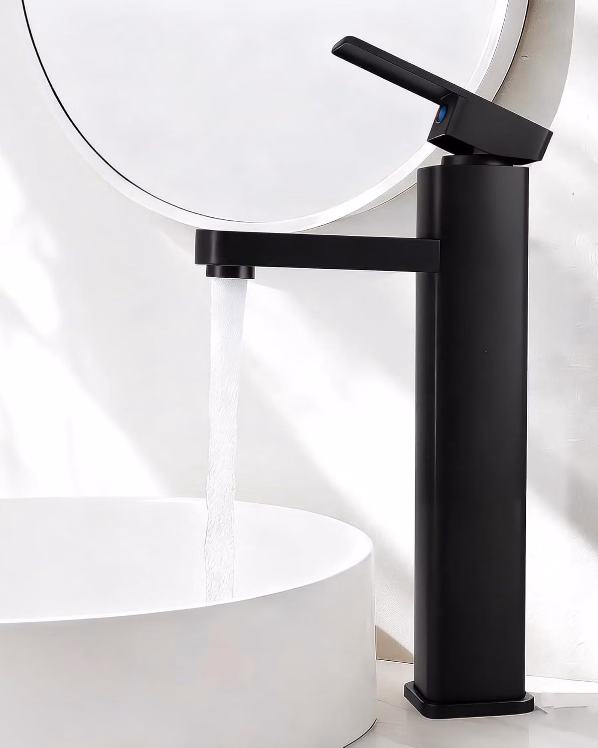 Miscelatore monocomando per lavabo, 200 mm, in acciaio inossidabile, colore nero, per lavabi da appoggio, ideale per il bagno