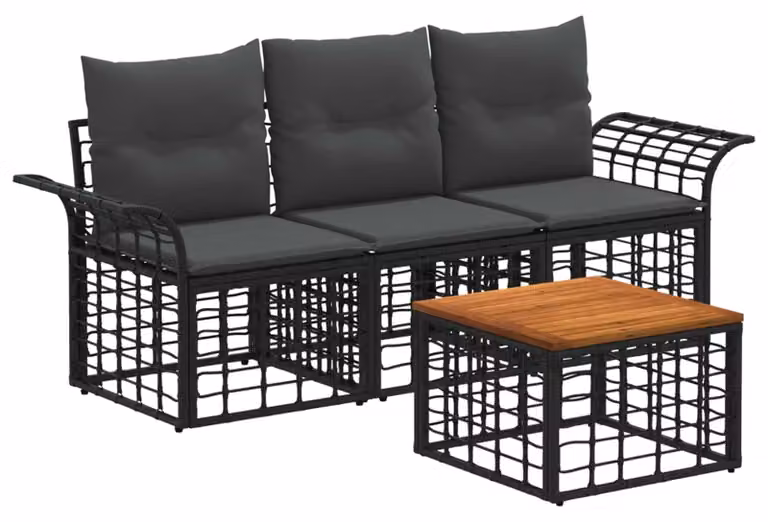 Set di divani da esterno 4 pcs Nero e Grigio scuro Poliestere