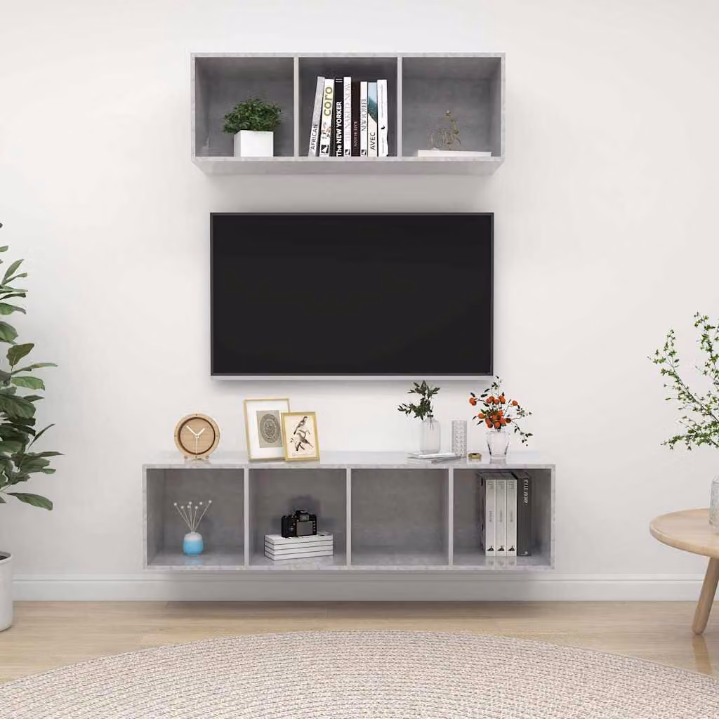 Set di mobili TV vidaXL in legno e MDF grigio, design minimalista da appendere alla parete per il tuo soggiorno