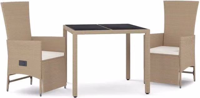 Set da Pranzo da Giardino 3 pz | Set Salotto da Giardino con Cuscini Beige in Polyrattan