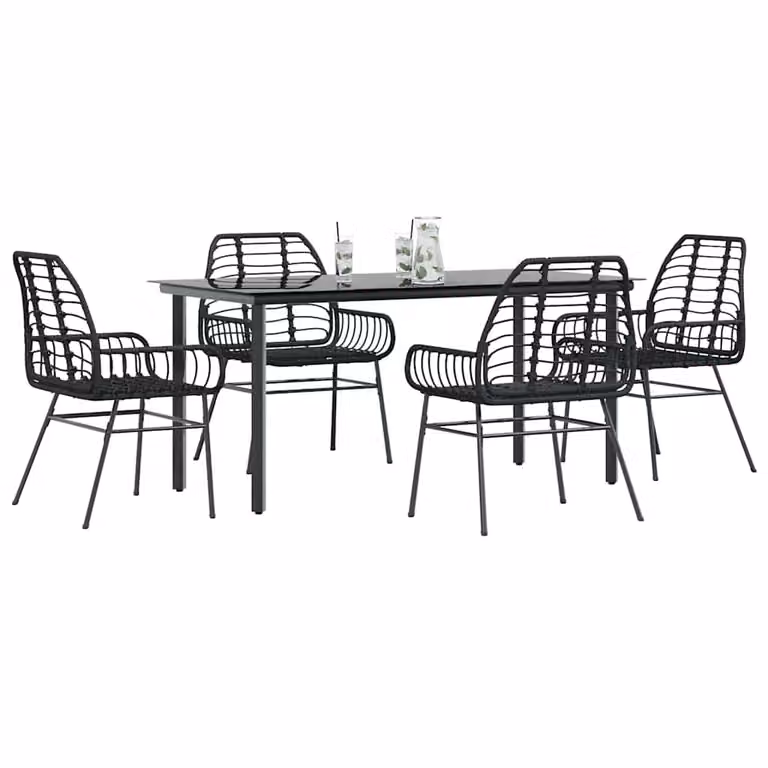 Set da giardino vidaXL composto da 5 pezzi in polyrattan e vetro nero con design moderno